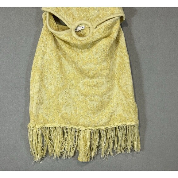 Lush Knitted Dress Womens Large Yellow Miami Bound Halter Fringe Hem Boho Beachy - Picture 10 of 10
